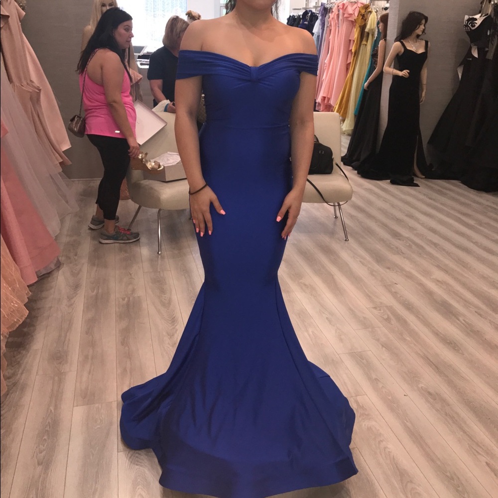 Jessica Angel Royal Blue Off the Shoulder Prom Dress